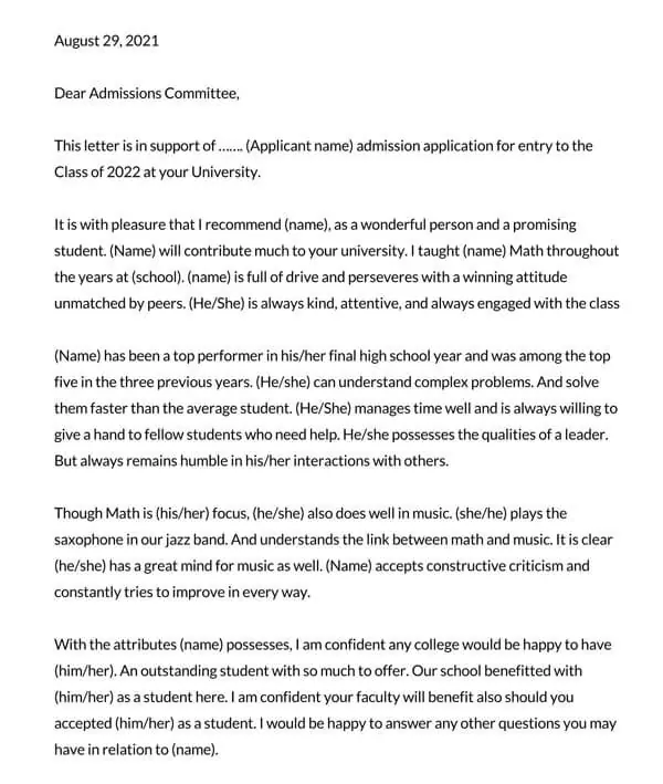A typed letter of recommendation on letterhead